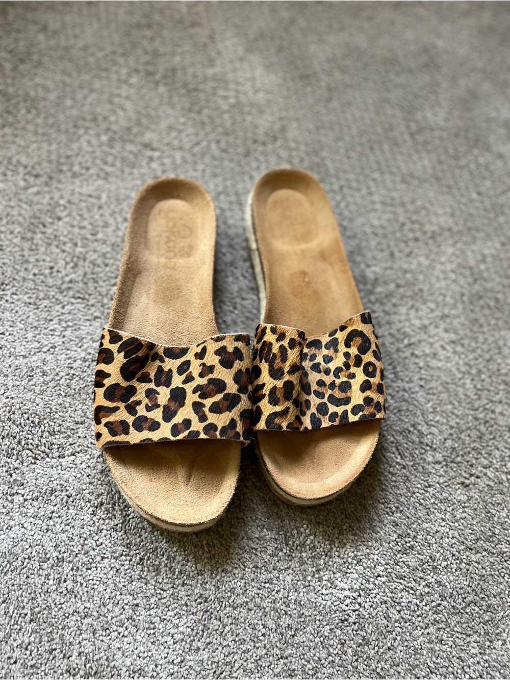 Yokono Leopard Print Leather Slide Sandals - Tan/Black
